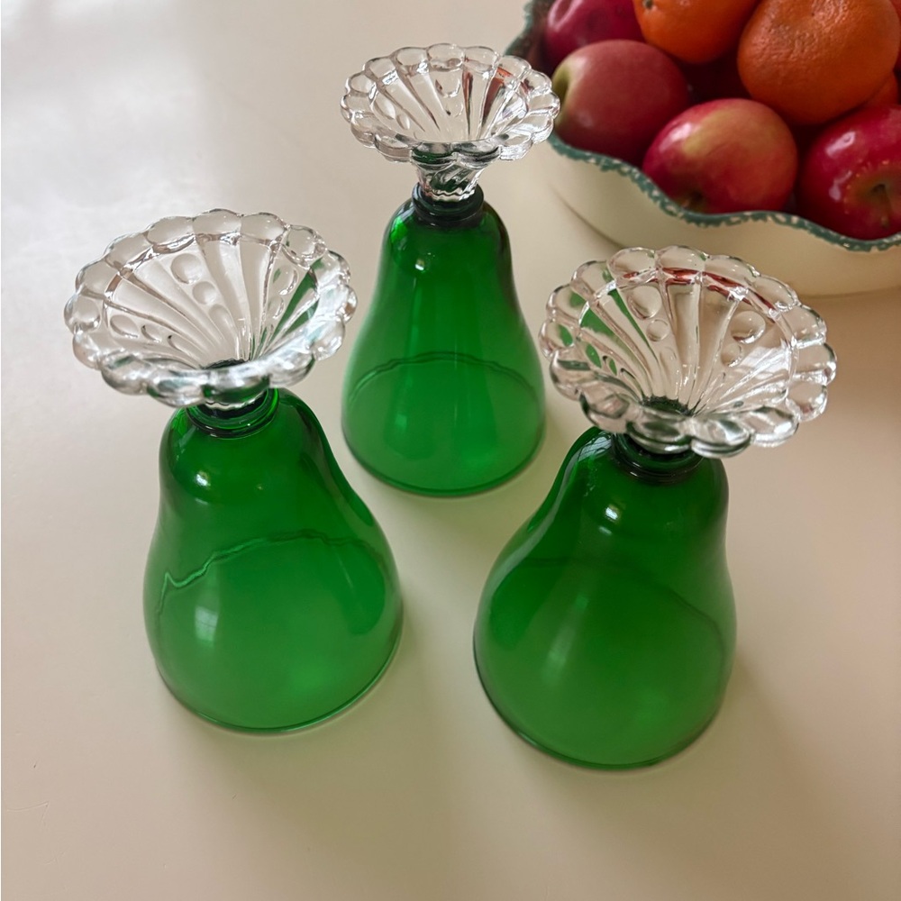 Set of 3 Antique Green Glass Goblets - Picture 7 of 7